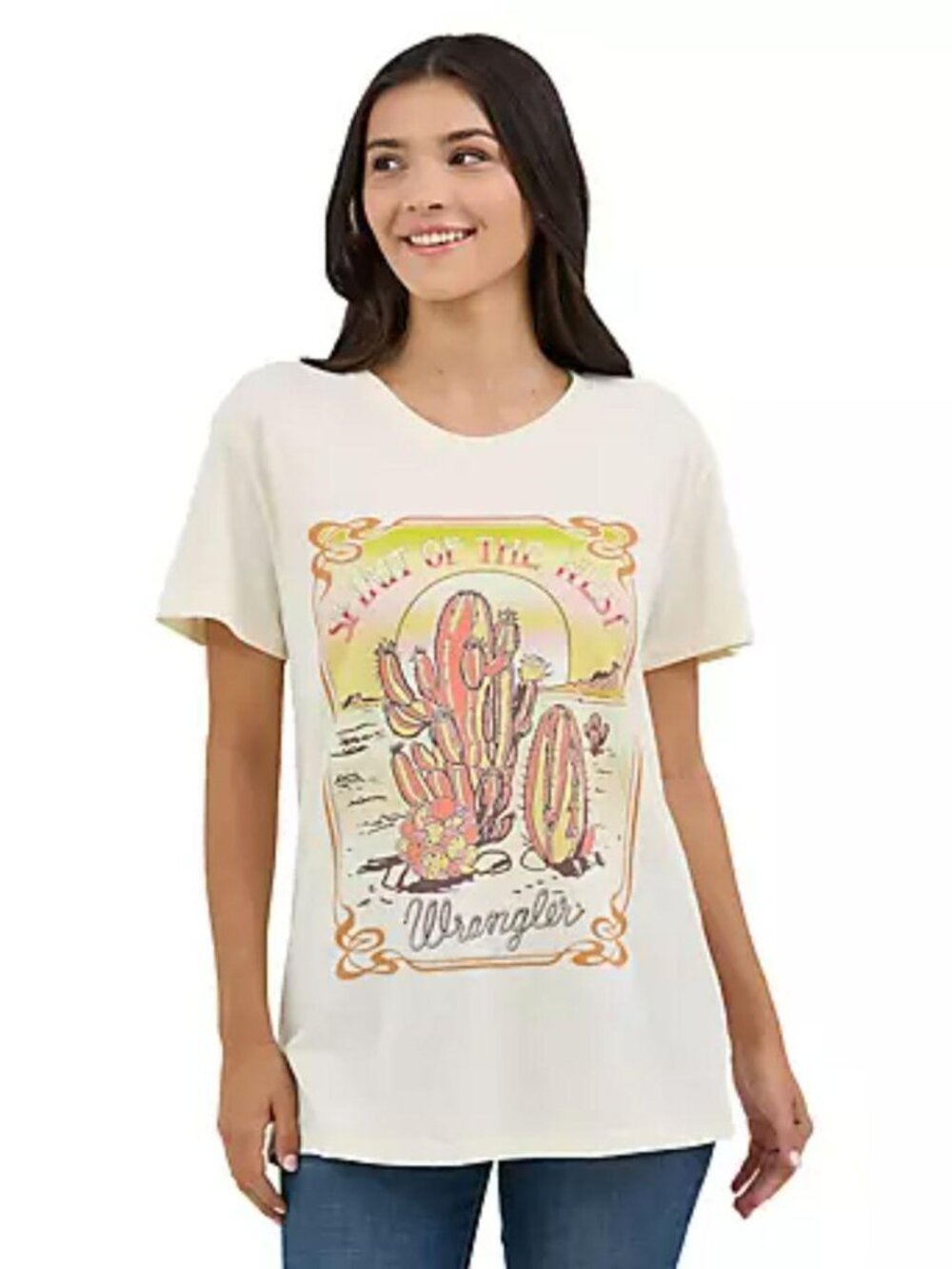 NWT Wrangler Women's Boyfriend Fit Tee Spirit of the West Cactus Crew Neck Large